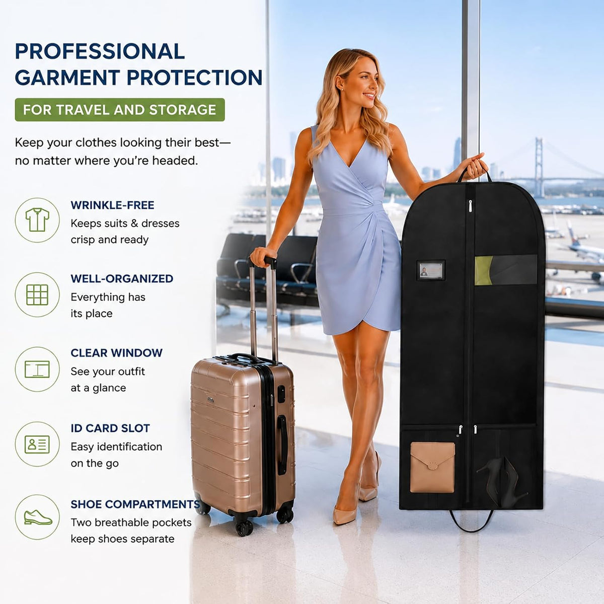 Long Garment Bag for Men, Foldable Coat Travel Bag with Shoe Pocket | Store winter coats, jackets and suits with a foldable garment bag featuring shoe storage for travel, closets and trips