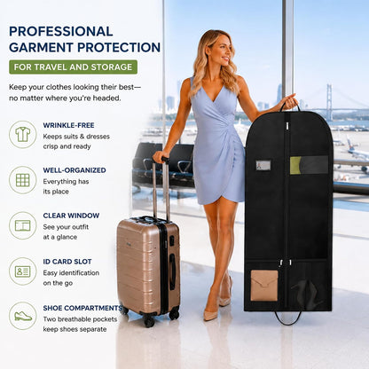 Long Garment Bag for Men, Foldable Coat Travel Bag with Shoe Pocket | Store winter coats, jackets and suits with a foldable garment bag featuring shoe storage for travel, closets and trips