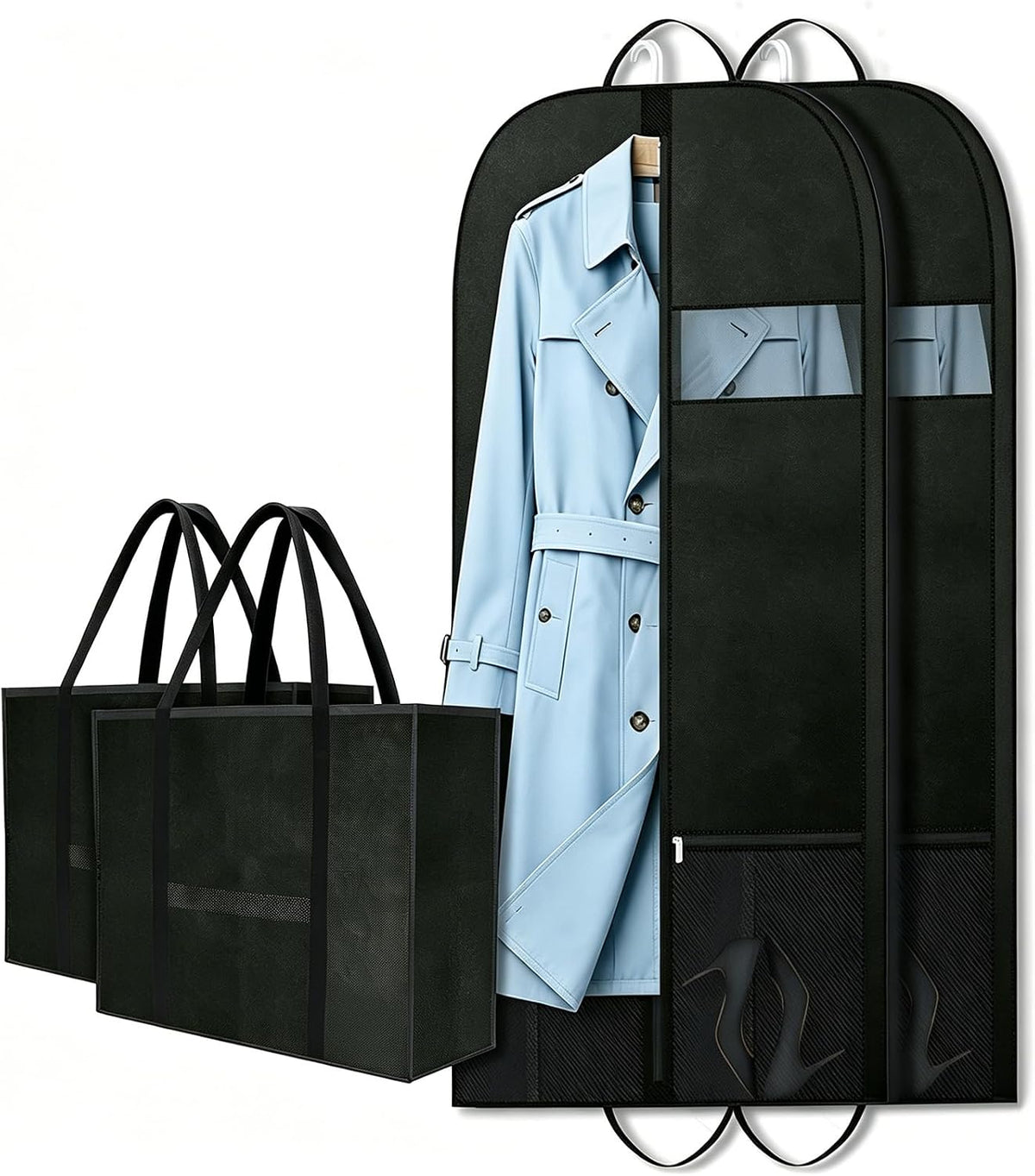 Long Garment Bag for Men, Foldable Coat Travel Bag with Shoe Pocket | Store winter coats, jackets and suits with a foldable garment bag featuring shoe storage for travel, closets and trips