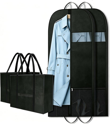 Long Garment Bag for Men, Foldable Coat Travel Bag with Shoe Pocket | Store winter coats, jackets and suits with a foldable garment bag featuring shoe storage for travel, closets and trips