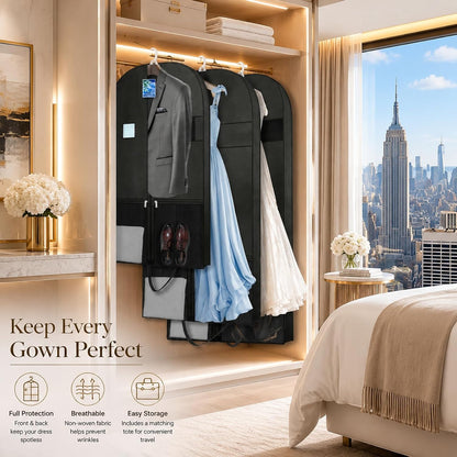 Long Garment Bag for Men, Foldable Coat Travel Bag with Shoe Pocket | Store winter coats, jackets and suits with a foldable garment bag featuring shoe storage for travel, closets and trips