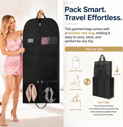 Long Garment Bag for Men, Foldable Coat Travel Bag with Shoe Pocket | Store winter coats, jackets and suits with a foldable garment bag featuring shoe storage for travel, closets and trips