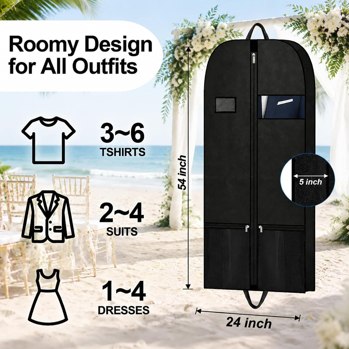 Long Garment Bag for Men, Foldable Coat Travel Bag with Shoe Pocket | Store winter coats, jackets and suits with a foldable garment bag featuring shoe storage for travel, closets and trips