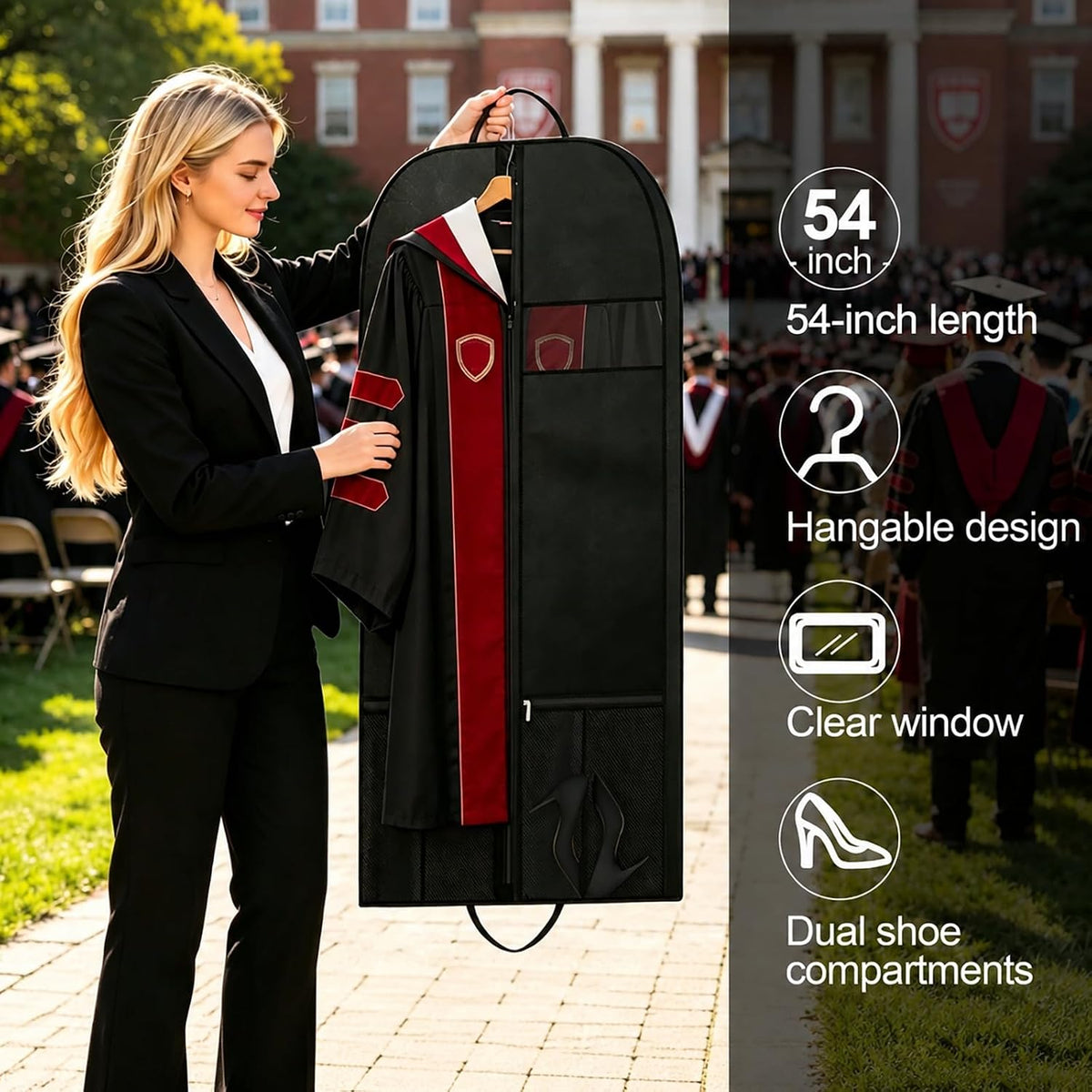 Long Garment Bag for Men, Foldable Coat Travel Bag with Shoe Pocket | Store winter coats, jackets and suits with a foldable garment bag featuring shoe storage for travel, closets and trips