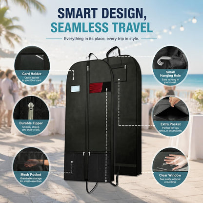 Long Garment Bag for Men, Foldable Coat Travel Bag with Shoe Pocket | Store winter coats, jackets and suits with a foldable garment bag featuring shoe storage for travel, closets and trips