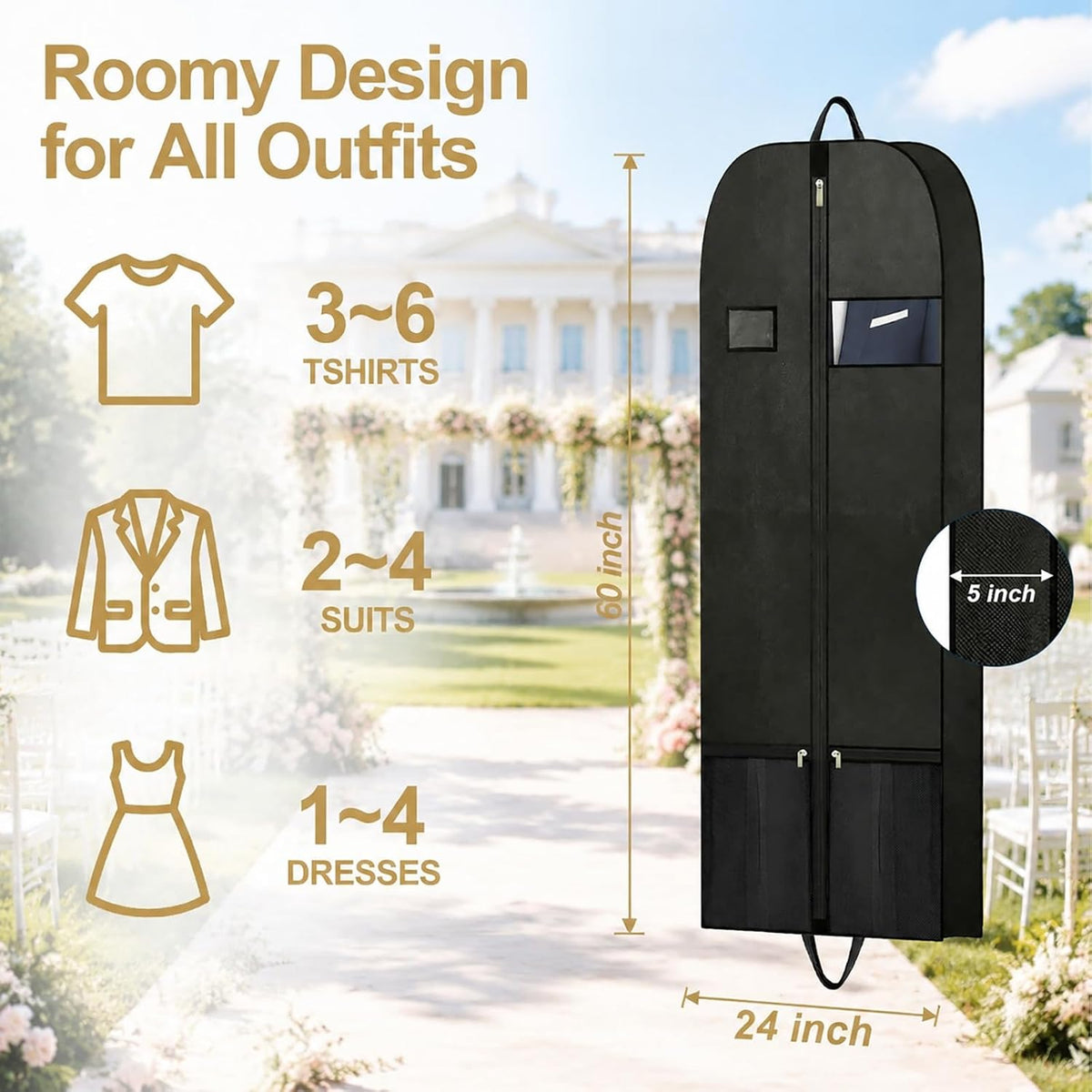 Long Garment Bag for Men, Foldable Coat Travel Bag with Shoe Pocket | Store winter coats, jackets and suits with a foldable garment bag featuring shoe storage for travel, closets and trips