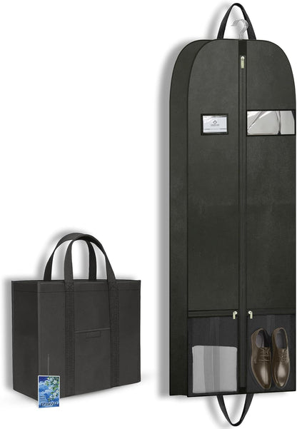 Long Garment Bag for Men, Foldable Coat Travel Bag with Shoe Pocket | Store winter coats, jackets and suits with a foldable garment bag featuring shoe storage for travel, closets and trips