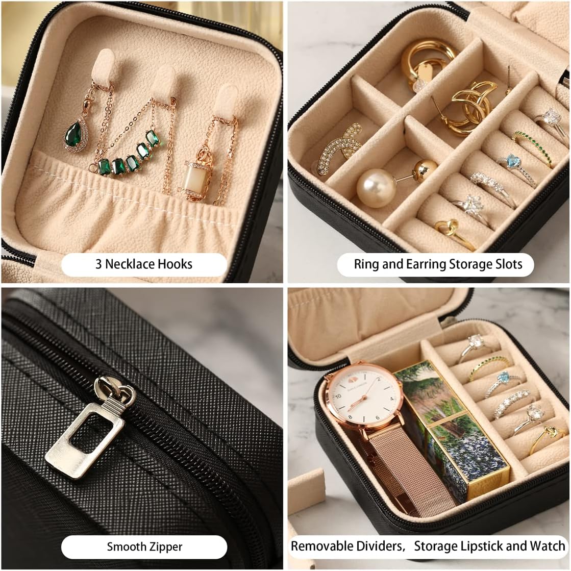 Travel Jewelry Case, Mini Portable Jewelry Travel Boxes, Small Jewelry Organizer for Rings, Earrings, Pendants, Watches, Necklaces, Lipsticks Organizer Storage Holder Case (Pink)