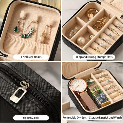 Travel Jewelry Case, Mini Portable Jewelry Travel Boxes, Small Jewelry Organizer for Rings, Earrings, Pendants, Watches, Necklaces, Lipsticks Organizer Storage Holder Case (Pink)