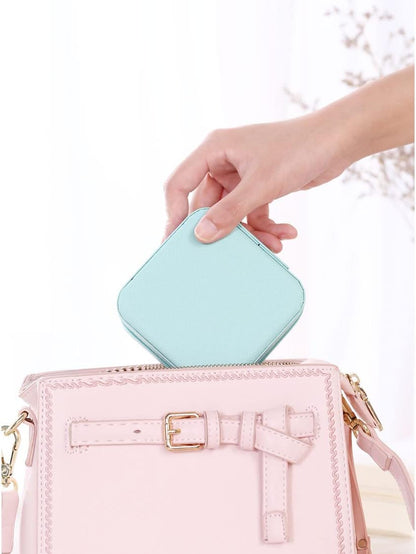 Travel Jewelry Case, Mini Portable Jewelry Travel Boxes, Small Jewelry Organizer for Rings, Earrings, Pendants, Watches, Necklaces, Lipsticks Organizer Storage Holder Case (Pink)