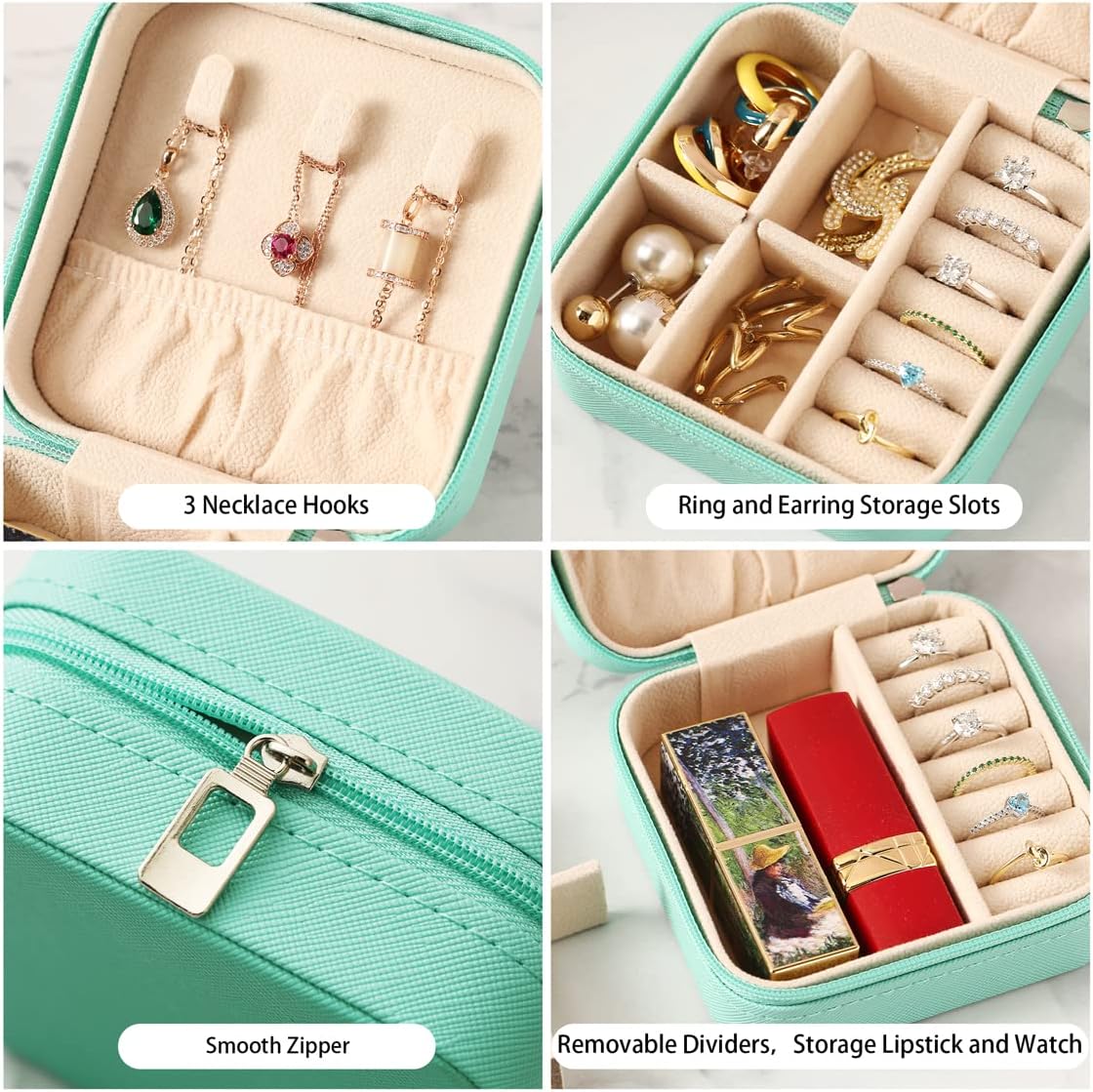 Travel Jewelry Case, Mini Portable Jewelry Travel Boxes, Small Jewelry Organizer for Rings, Earrings, Pendants, Watches, Necklaces, Lipsticks Organizer Storage Holder Case (Pink)
