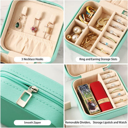 Travel Jewelry Case, Mini Portable Jewelry Travel Boxes, Small Jewelry Organizer for Rings, Earrings, Pendants, Watches, Necklaces, Lipsticks Organizer Storage Holder Case (Pink)