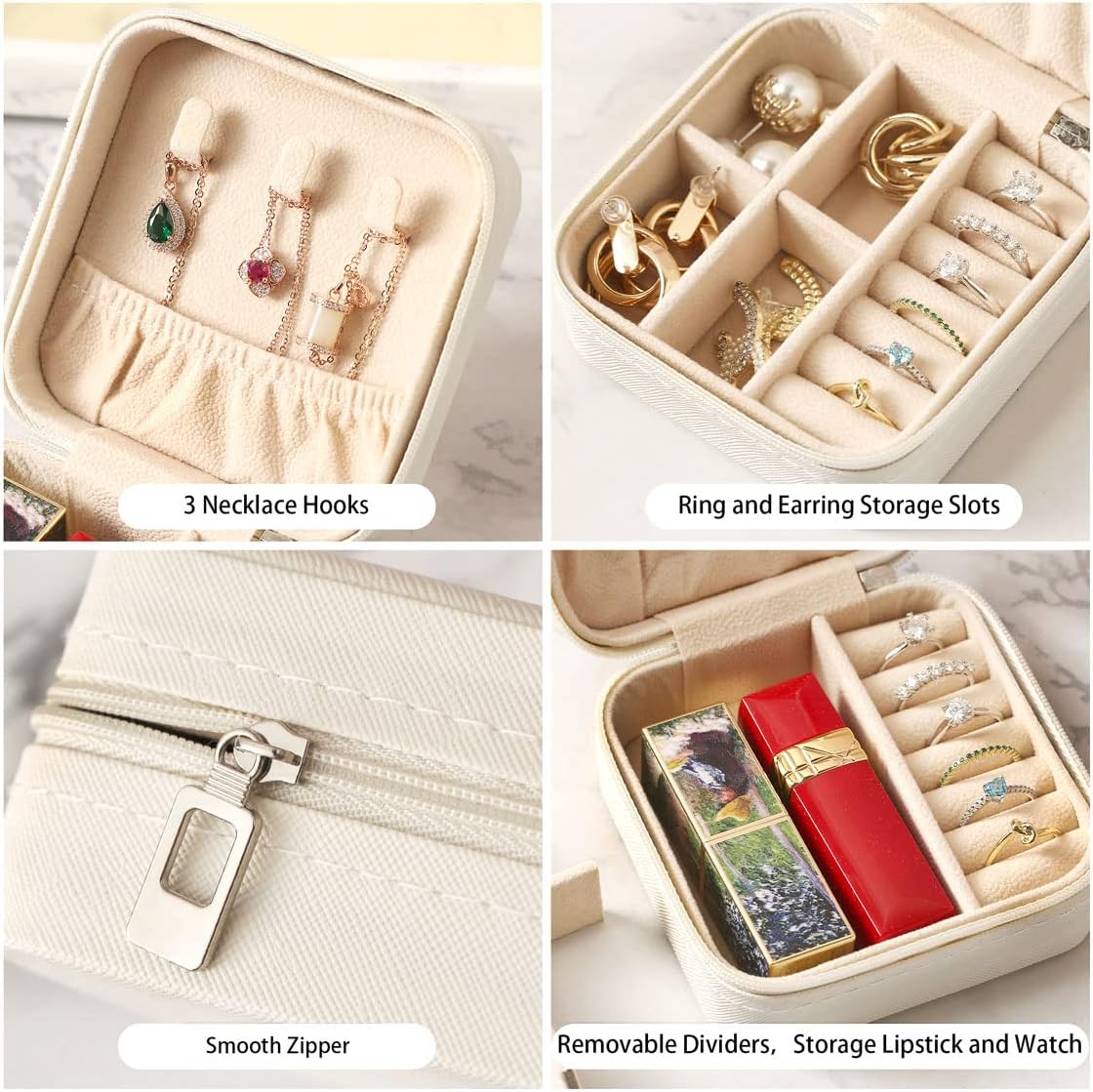 Travel Jewelry Case, Mini Portable Jewelry Travel Boxes, Small Jewelry Organizer for Rings, Earrings, Pendants, Watches, Necklaces, Lipsticks Organizer Storage Holder Case (Pink)