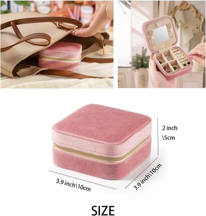 Travel Jewelry Case, Mini Portable Jewelry Travel Boxes, Small Jewelry Organizer for Rings, Earrings, Pendants, Watches, Necklaces, Lipsticks Organizer Storage Holder Case (Pink)