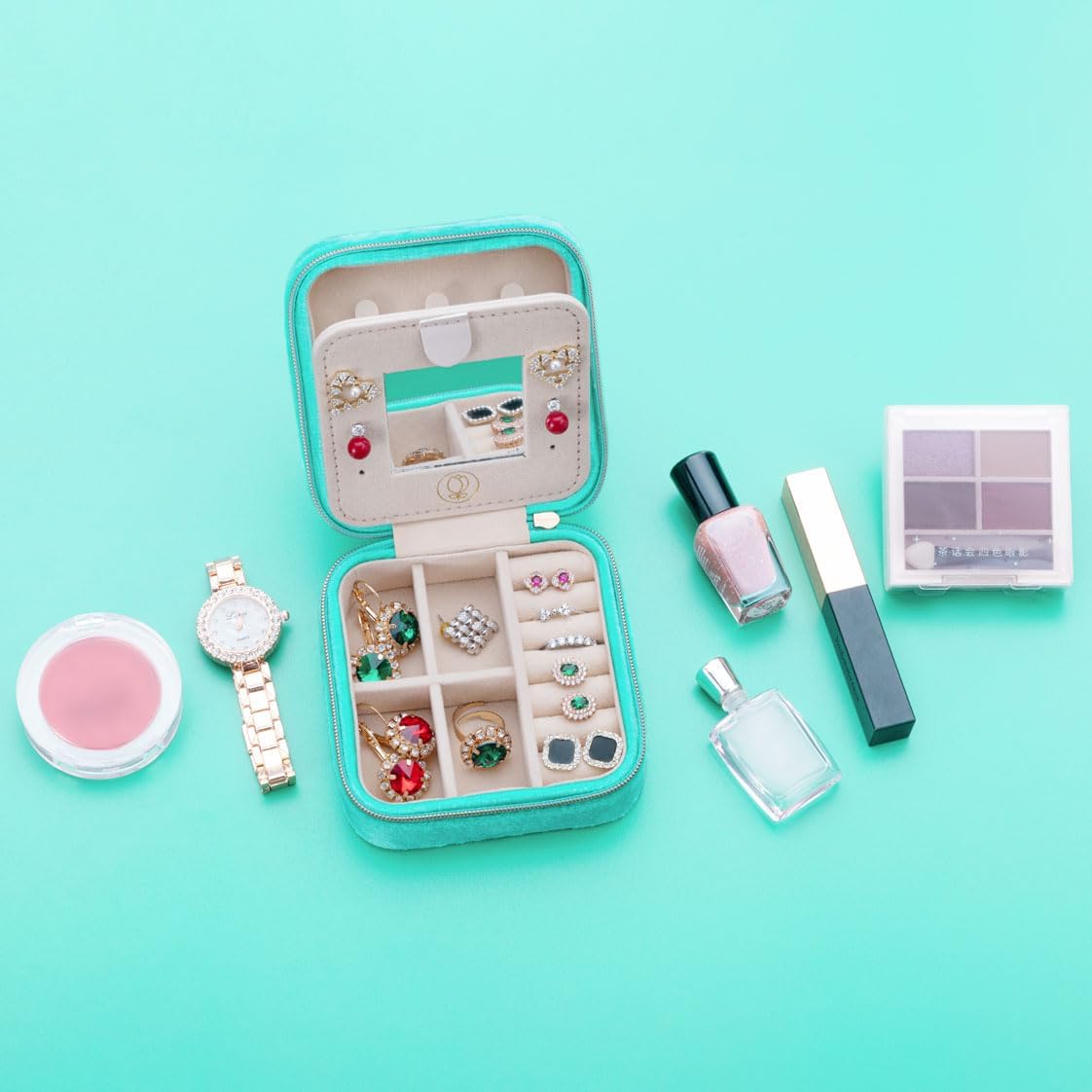 Travel Jewelry Case, Mini Portable Jewelry Travel Boxes, Small Jewelry Organizer for Rings, Earrings, Pendants, Watches, Necklaces, Lipsticks Organizer Storage Holder Case (Pink)