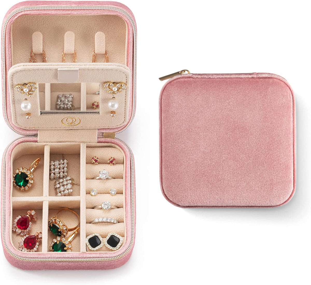 Travel Jewelry Case, Mini Portable Jewelry Travel Boxes, Small Jewelry Organizer for Rings, Earrings, Pendants, Watches, Necklaces, Lipsticks Organizer Storage Holder Case (Pink)