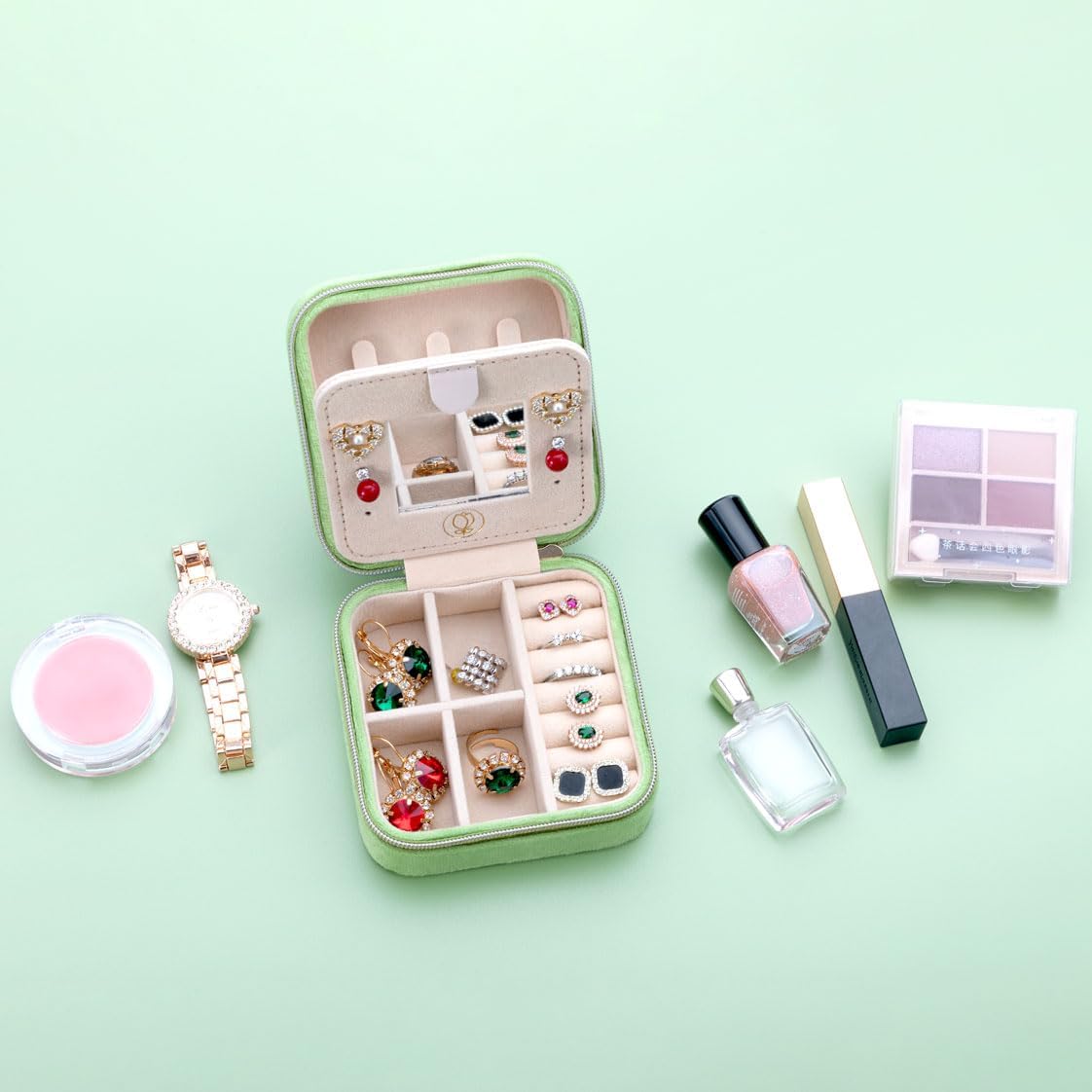 Travel Jewelry Case, Mini Portable Jewelry Travel Boxes, Small Jewelry Organizer for Rings, Earrings, Pendants, Watches, Necklaces, Lipsticks Organizer Storage Holder Case (Pink)