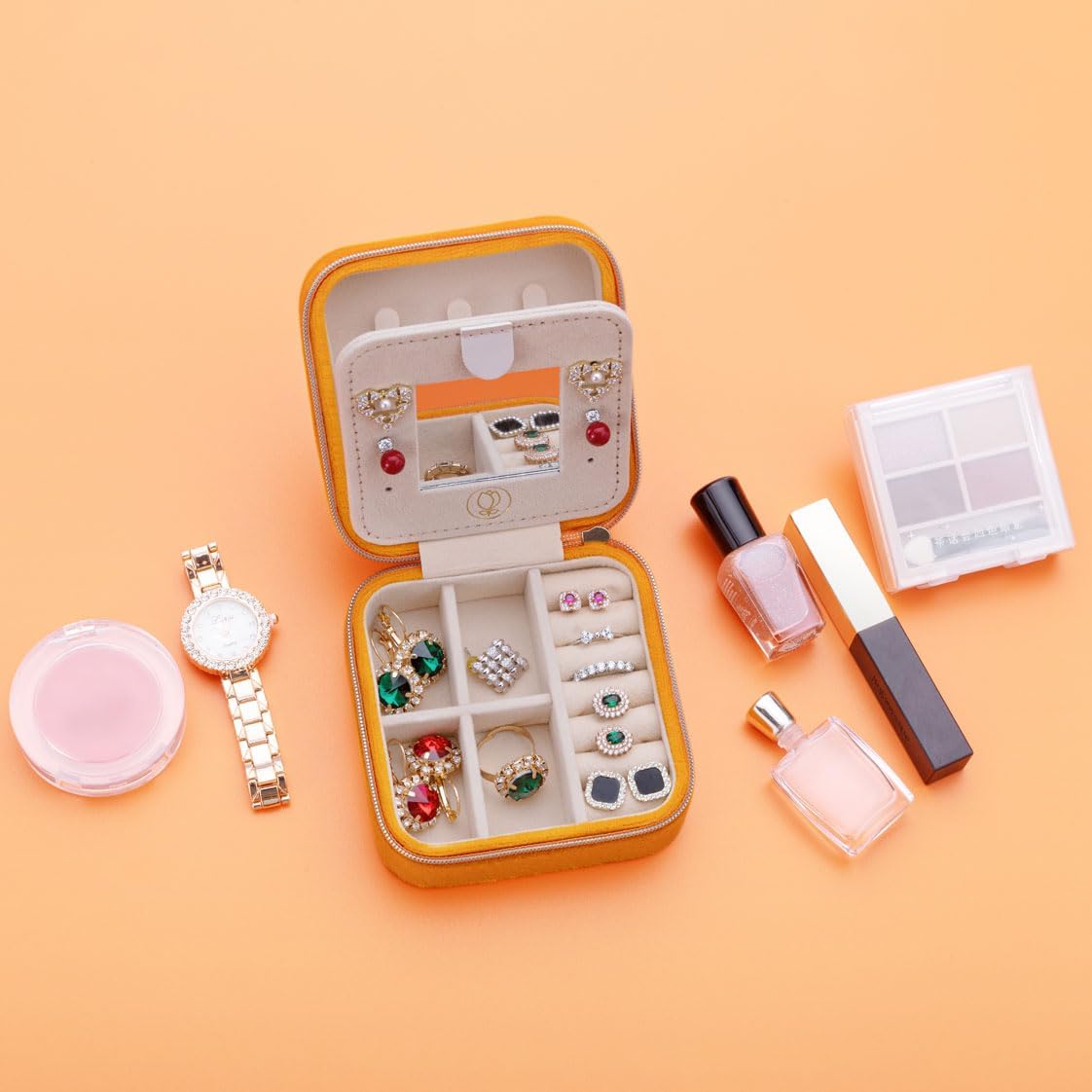 Travel Jewelry Case, Mini Portable Jewelry Travel Boxes, Small Jewelry Organizer for Rings, Earrings, Pendants, Watches, Necklaces, Lipsticks Organizer Storage Holder Case (Pink)