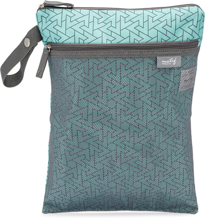 Baby Wet Dry Bag - Double-Compartment Bag for Wet Clothes & Dry Items - Travel Laundry Bags for Moms On-the-Go - Diaper Wet Bag for Pump Parts, Dirty Baby Clothes, Swimsuits (Aqua)