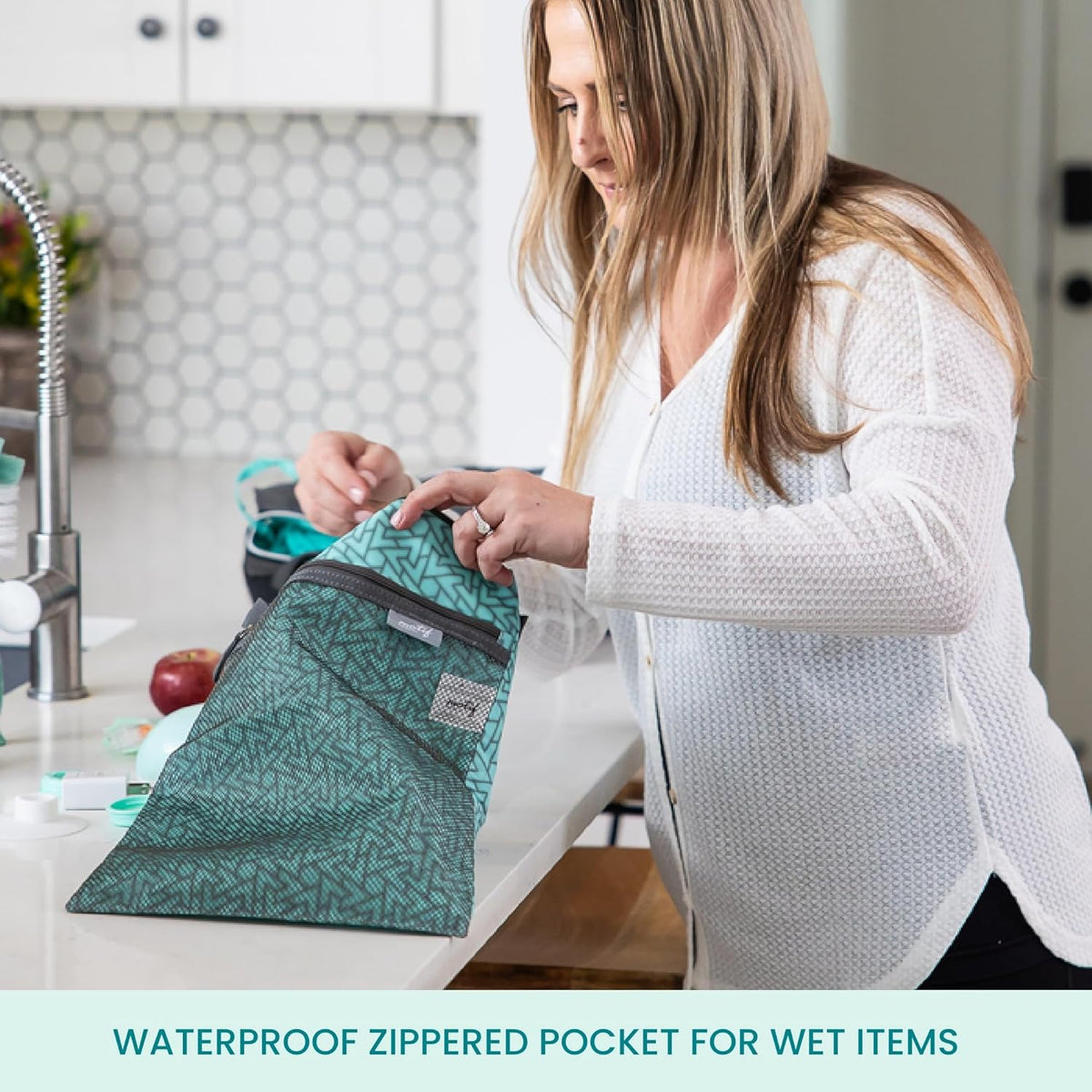 Baby Wet Dry Bag - Double-Compartment Bag for Wet Clothes & Dry Items - Travel Laundry Bags for Moms On-the-Go - Diaper Wet Bag for Pump Parts, Dirty Baby Clothes, Swimsuits (Aqua)
