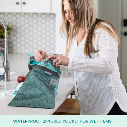 Baby Wet Dry Bag - Double-Compartment Bag for Wet Clothes & Dry Items - Travel Laundry Bags for Moms On-the-Go - Diaper Wet Bag for Pump Parts, Dirty Baby Clothes, Swimsuits (Aqua)