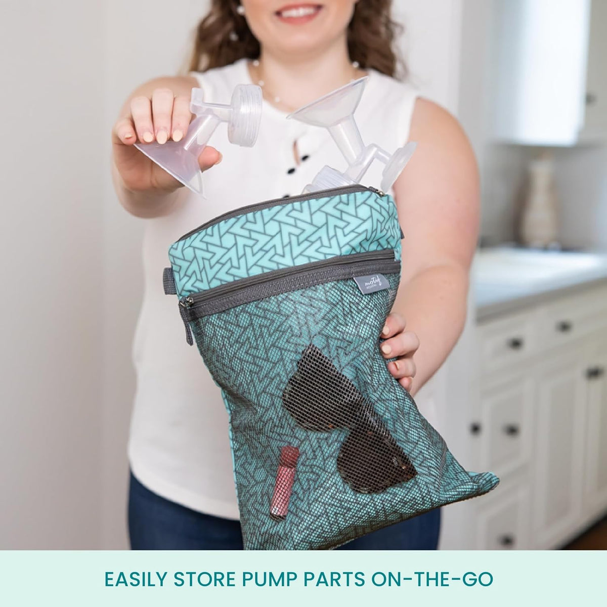 Baby Wet Dry Bag - Double-Compartment Bag for Wet Clothes & Dry Items - Travel Laundry Bags for Moms On-the-Go - Diaper Wet Bag for Pump Parts, Dirty Baby Clothes, Swimsuits (Aqua)