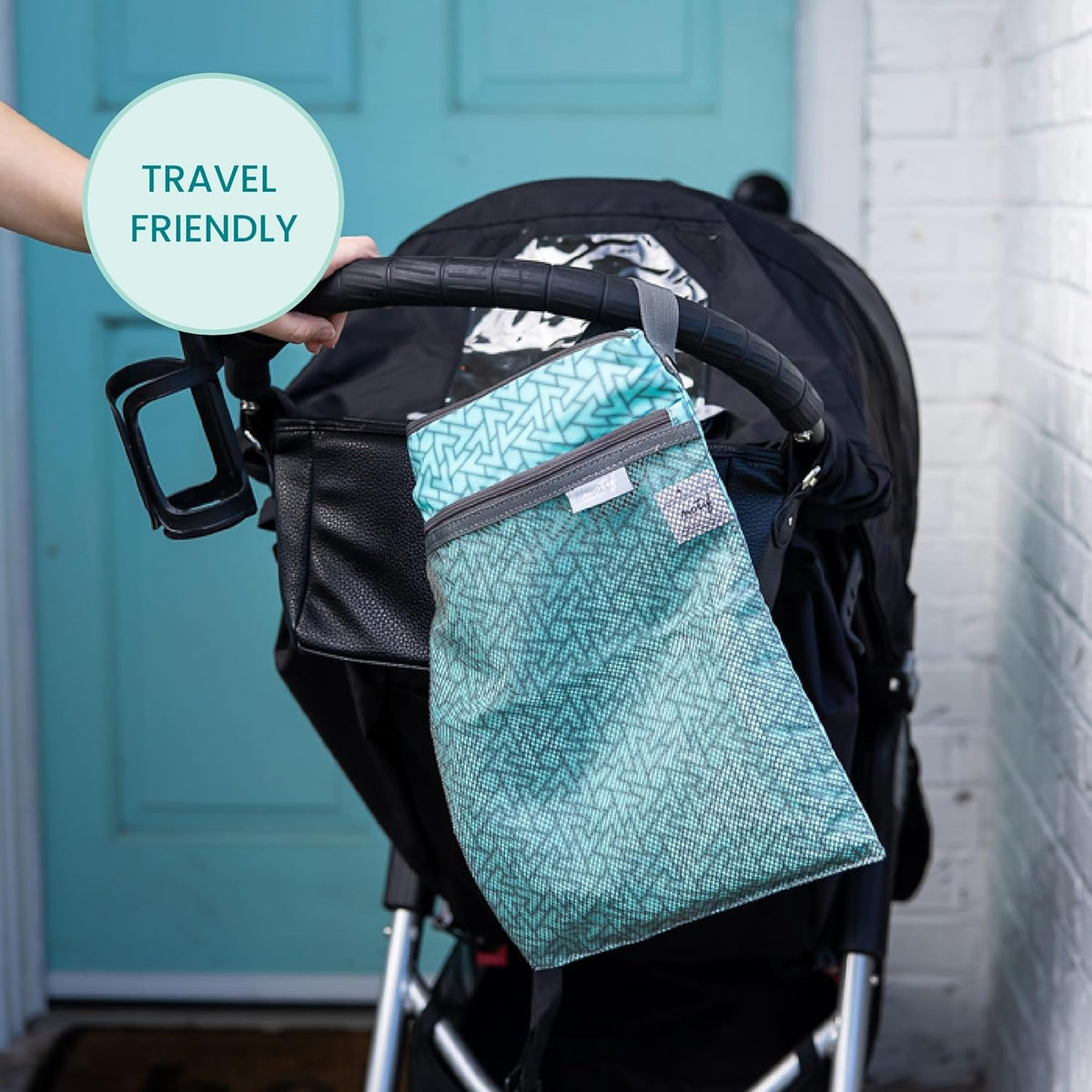 Baby Wet Dry Bag - Double-Compartment Bag for Wet Clothes & Dry Items - Travel Laundry Bags for Moms On-the-Go - Diaper Wet Bag for Pump Parts, Dirty Baby Clothes, Swimsuits (Aqua)