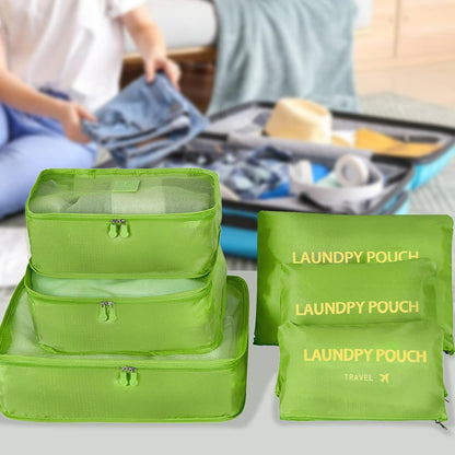 6 Set Travel Packing Cubes Lightweight Nylon Suitcase Luggage Organizer Bags Machine Washable Travel Clothes Packing Bag (Green)