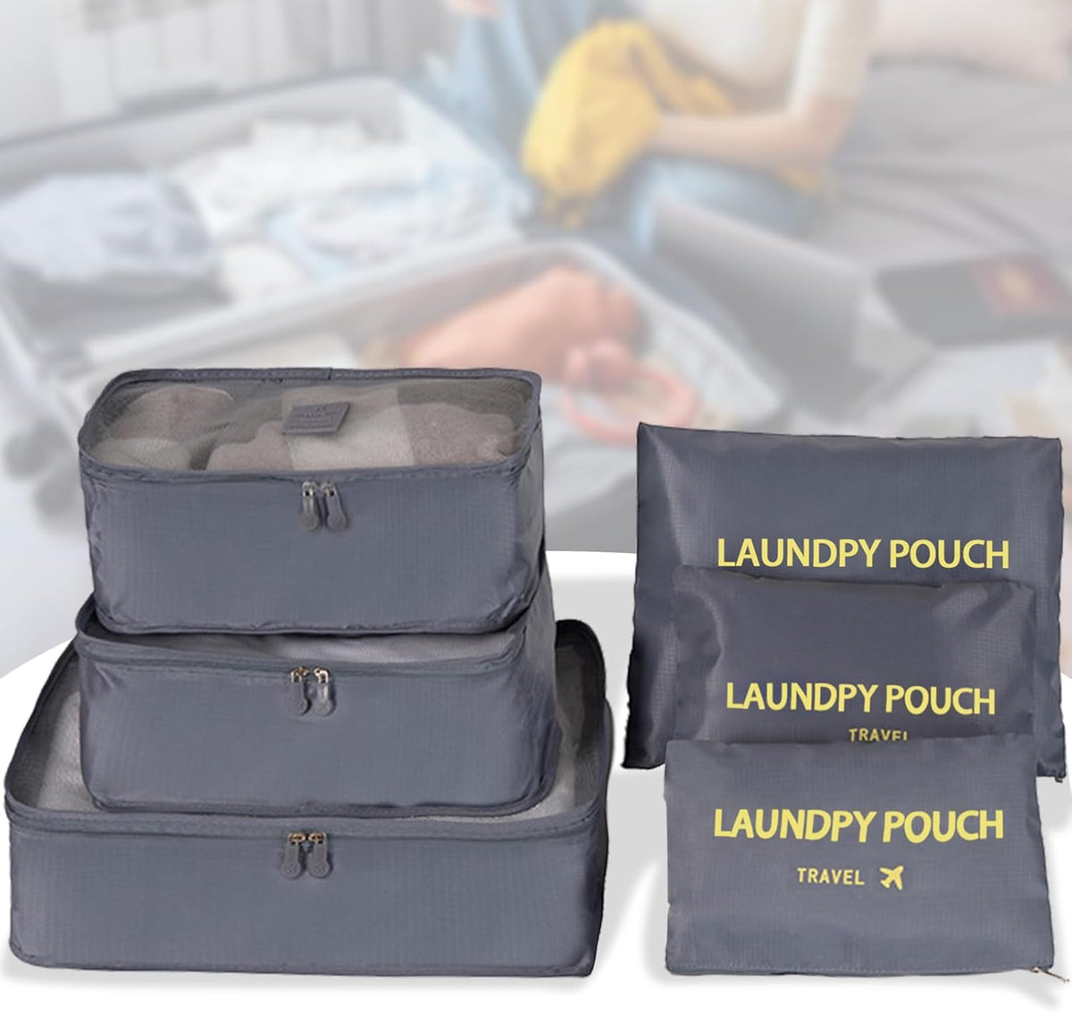 6 Set Travel Packing Cubes Lightweight Nylon Suitcase Luggage Organizer Bags Machine Washable Travel Clothes Packing Bag (Green)