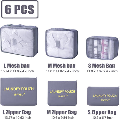 6 Set Travel Packing Cubes Lightweight Nylon Suitcase Luggage Organizer Bags Machine Washable Travel Clothes Packing Bag (Green)