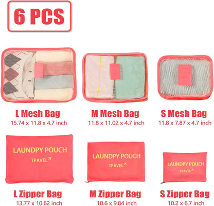 6 Set Travel Packing Cubes Lightweight Nylon Suitcase Luggage Organizer Bags Machine Washable Travel Clothes Packing Bag (Green)