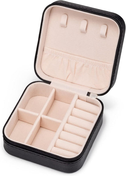 Plush Velvet Jewelry Travel Case,Small Jewelry Box,Traveling Jewelry Organizer,Portable Jewellery Storage Holder for Rings Earrings Necklace Bracelet, for Girls Women | Pink-Mirror