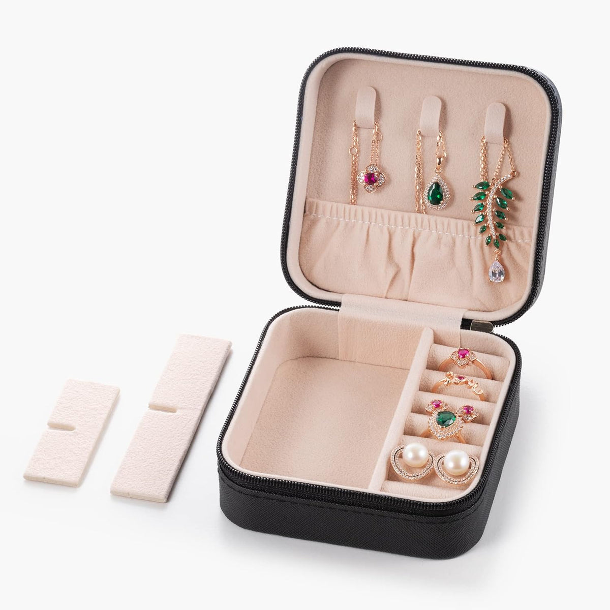 Plush Velvet Jewelry Travel Case,Small Jewelry Box,Traveling Jewelry Organizer,Portable Jewellery Storage Holder for Rings Earrings Necklace Bracelet, for Girls Women | Pink-Mirror