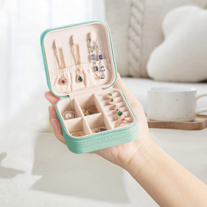Plush Velvet Jewelry Travel Case,Small Jewelry Box,Traveling Jewelry Organizer,Portable Jewellery Storage Holder for Rings Earrings Necklace Bracelet, for Girls Women | Pink-Mirror