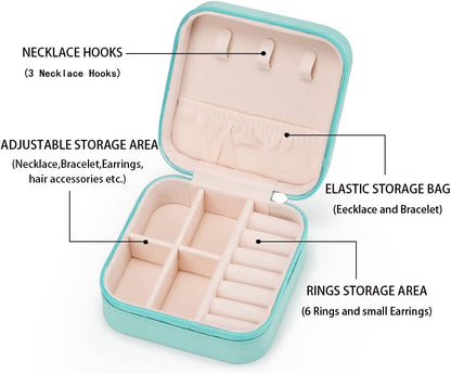 Plush Velvet Jewelry Travel Case,Small Jewelry Box,Traveling Jewelry Organizer,Portable Jewellery Storage Holder for Rings Earrings Necklace Bracelet, for Girls Women | Pink-Mirror