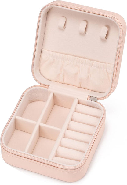 Plush Velvet Jewelry Travel Case,Small Jewelry Box,Traveling Jewelry Organizer,Portable Jewellery Storage Holder for Rings Earrings Necklace Bracelet, for Girls Women | Pink-Mirror