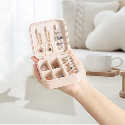 Plush Velvet Jewelry Travel Case,Small Jewelry Box,Traveling Jewelry Organizer,Portable Jewellery Storage Holder for Rings Earrings Necklace Bracelet, for Girls Women | Pink-Mirror