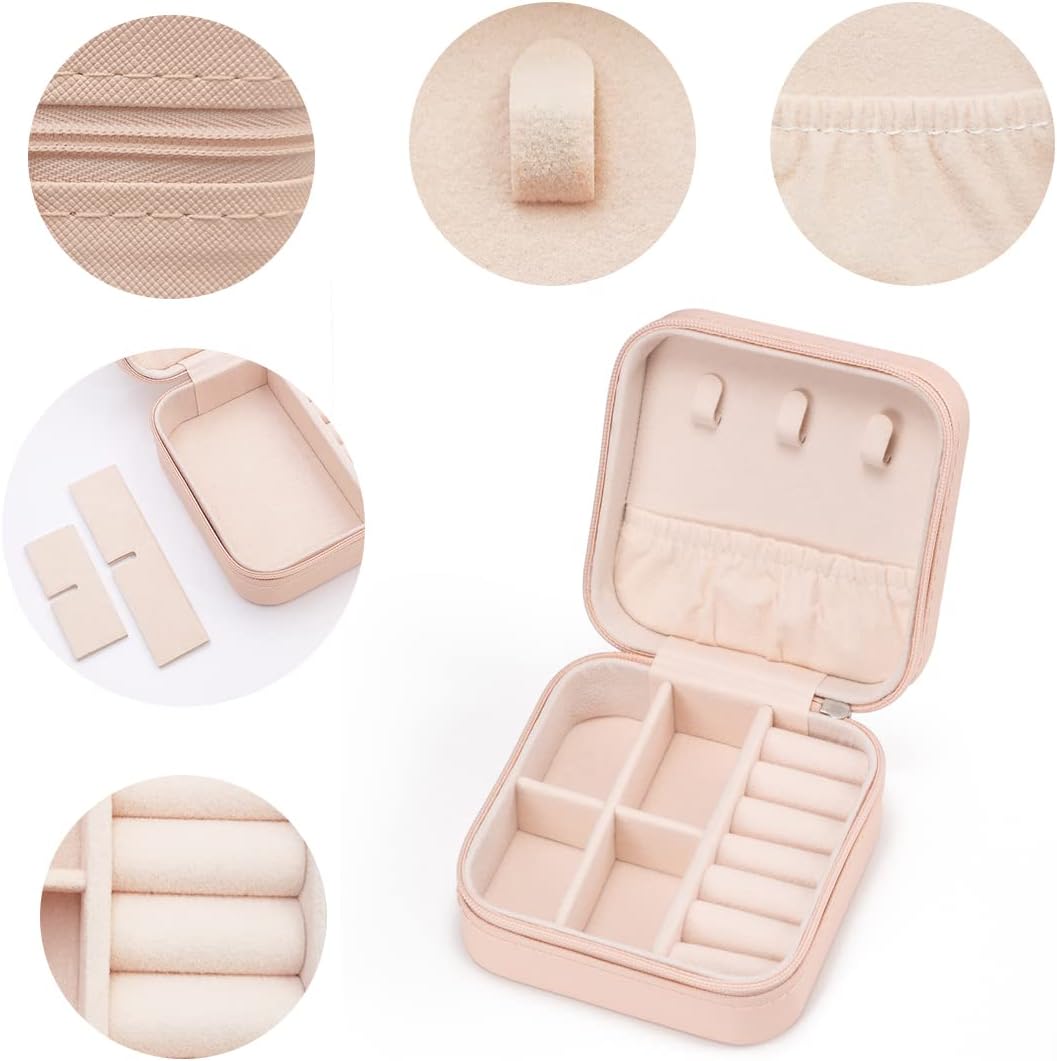 Plush Velvet Jewelry Travel Case,Small Jewelry Box,Traveling Jewelry Organizer,Portable Jewellery Storage Holder for Rings Earrings Necklace Bracelet, for Girls Women | Pink-Mirror