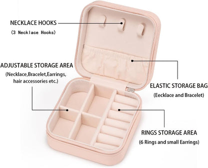 Plush Velvet Jewelry Travel Case,Small Jewelry Box,Traveling Jewelry Organizer,Portable Jewellery Storage Holder for Rings Earrings Necklace Bracelet, for Girls Women | Pink-Mirror