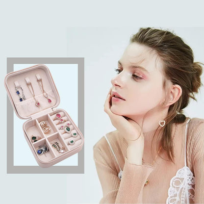 Plush Velvet Jewelry Travel Case,Small Jewelry Box,Traveling Jewelry Organizer,Portable Jewellery Storage Holder for Rings Earrings Necklace Bracelet, for Girls Women | Pink-Mirror