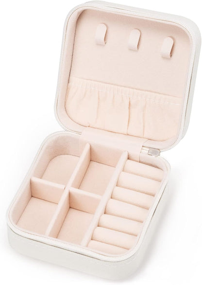 Plush Velvet Jewelry Travel Case,Small Jewelry Box,Traveling Jewelry Organizer,Portable Jewellery Storage Holder for Rings Earrings Necklace Bracelet, for Girls Women | Pink-Mirror