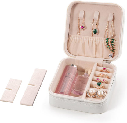 Plush Velvet Jewelry Travel Case,Small Jewelry Box,Traveling Jewelry Organizer,Portable Jewellery Storage Holder for Rings Earrings Necklace Bracelet, for Girls Women | Pink-Mirror