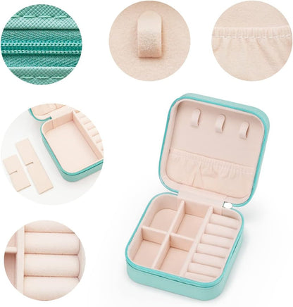 Plush Velvet Jewelry Travel Case,Small Jewelry Box,Traveling Jewelry Organizer,Portable Jewellery Storage Holder for Rings Earrings Necklace Bracelet, for Girls Women | Pink-Mirror
