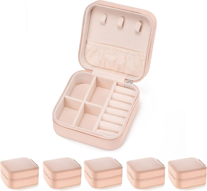 Plush Velvet Jewelry Travel Case,Small Jewelry Box,Traveling Jewelry Organizer,Portable Jewellery Storage Holder for Rings Earrings Necklace Bracelet, for Girls Women | Pink-Mirror
