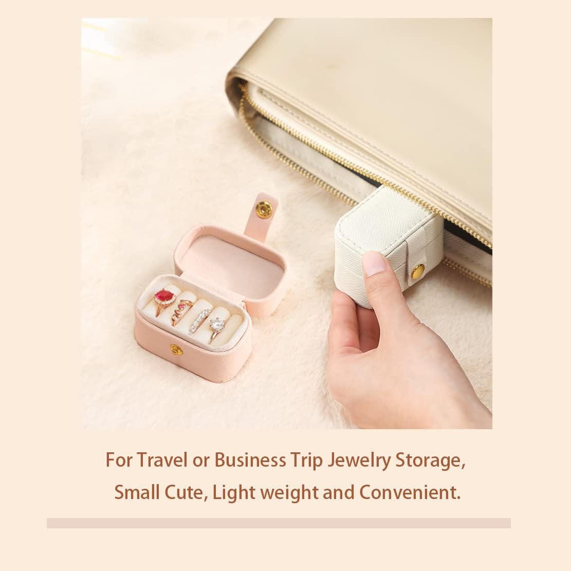 Plush Velvet Jewelry Travel Case,Small Jewelry Box,Traveling Jewelry Organizer,Portable Jewellery Storage Holder for Rings Earrings Necklace Bracelet, for Girls Women | Pink-Mirror