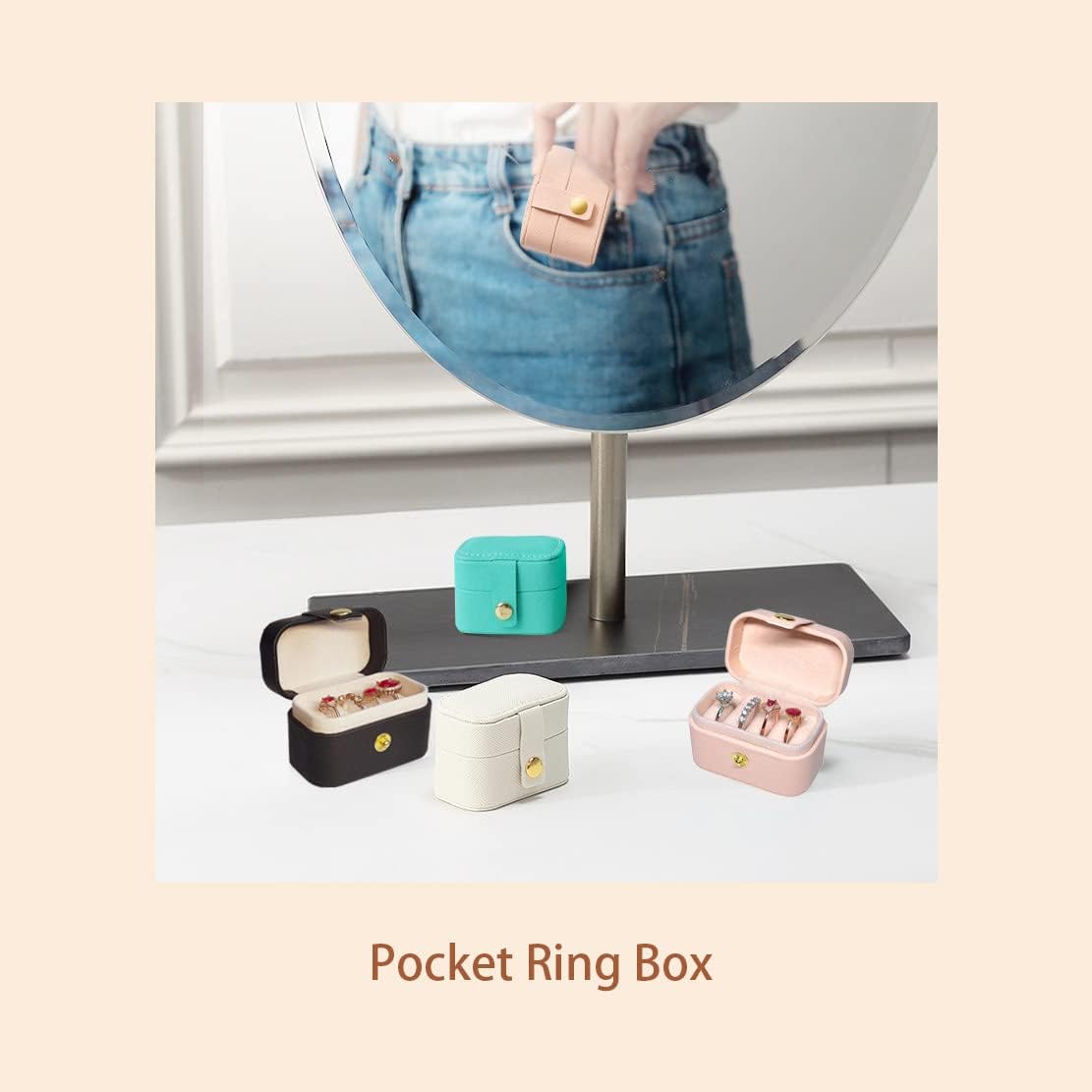 Plush Velvet Jewelry Travel Case,Small Jewelry Box,Traveling Jewelry Organizer,Portable Jewellery Storage Holder for Rings Earrings Necklace Bracelet, for Girls Women | Pink-Mirror