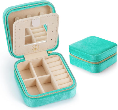 Plush Velvet Jewelry Travel Case,Small Jewelry Box,Traveling Jewelry Organizer,Portable Jewellery Storage Holder for Rings Earrings Necklace Bracelet, for Girls Women | Pink-Mirror