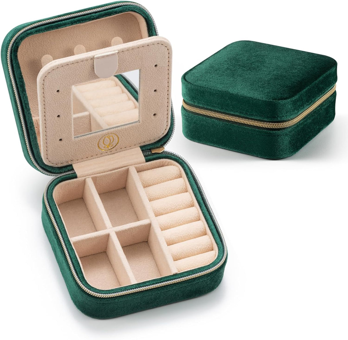 Plush Velvet Jewelry Travel Case,Small Jewelry Box,Traveling Jewelry Organizer,Portable Jewellery Storage Holder for Rings Earrings Necklace Bracelet, for Girls Women | Pink-Mirror