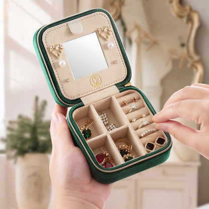 Plush Velvet Jewelry Travel Case,Small Jewelry Box,Traveling Jewelry Organizer,Portable Jewellery Storage Holder for Rings Earrings Necklace Bracelet, for Girls Women | Pink-Mirror