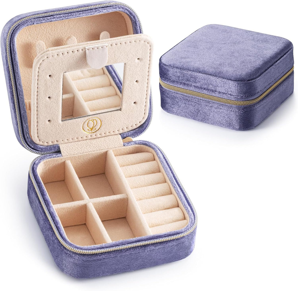 Plush Velvet Jewelry Travel Case,Small Jewelry Box,Traveling Jewelry Organizer,Portable Jewellery Storage Holder for Rings Earrings Necklace Bracelet, for Girls Women | Pink-Mirror